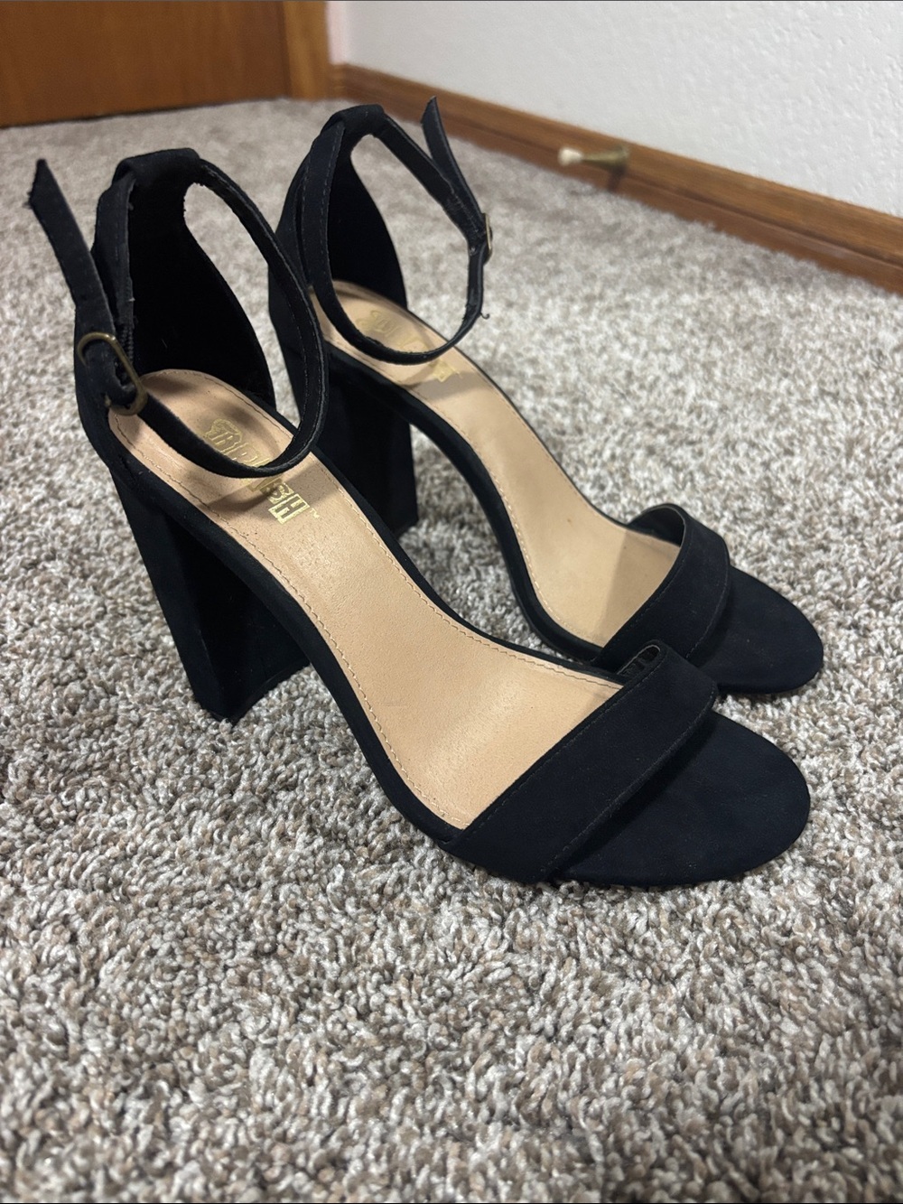 Black Ankle-Strap Block Heels
